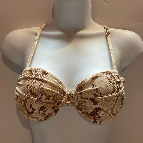 Shade & Shore woman snake print brown/tan wire padded push-up bikini Sz 32B - Picture 1 of 6